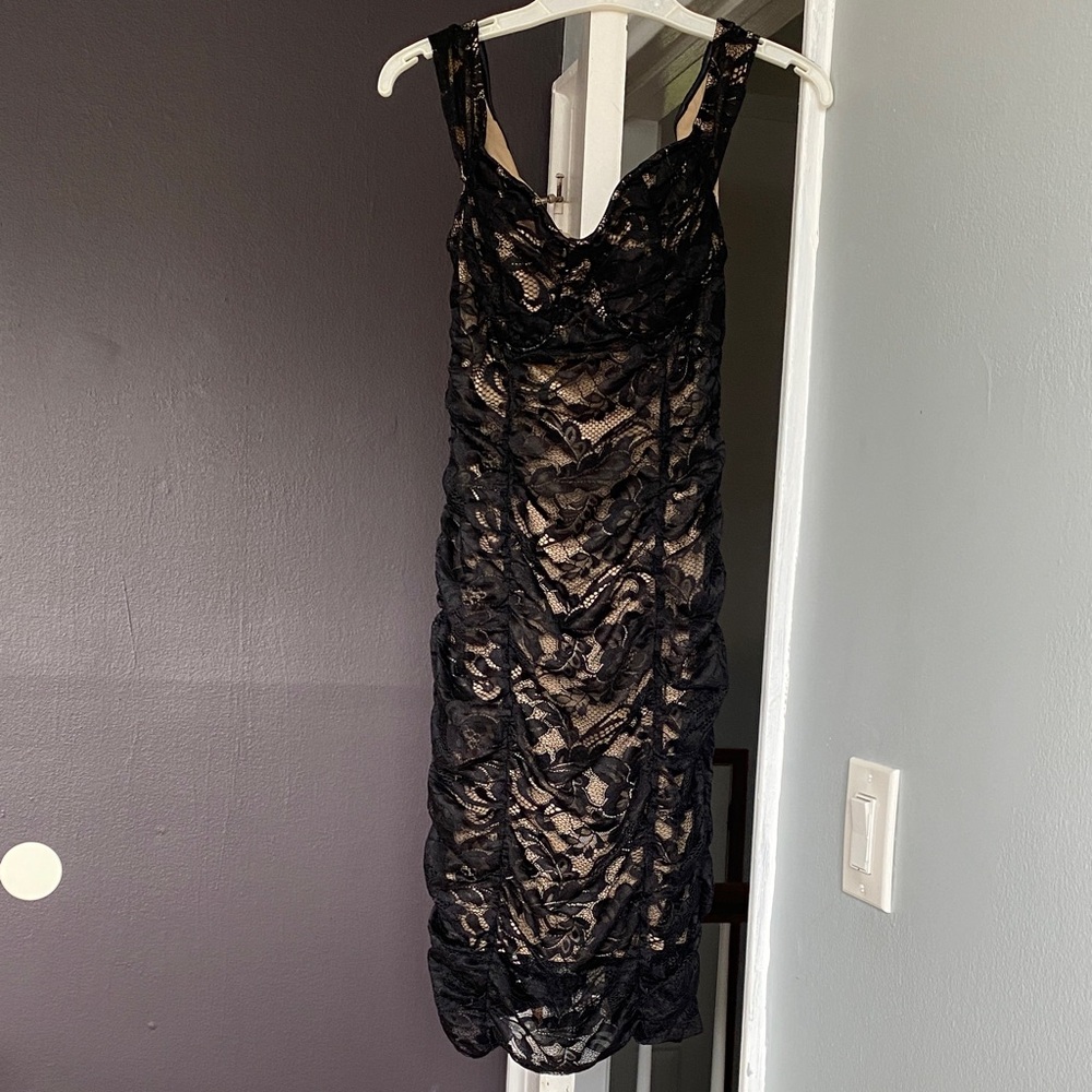 Guess Black Lace Ruched Dress